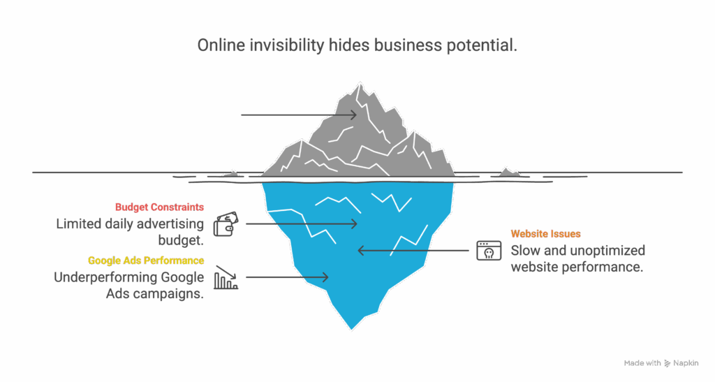 Infographic depicting online invisibilty hides business potential  before working with the Best Ad Agency Near Me Toronto