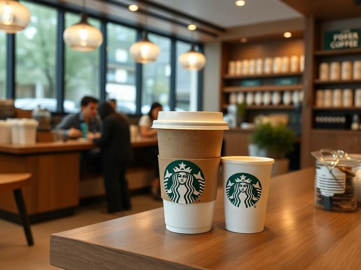 Our Story 1 Two coffee cups placed side to side inside Starbucks as part of story of digital marketing in Toronto