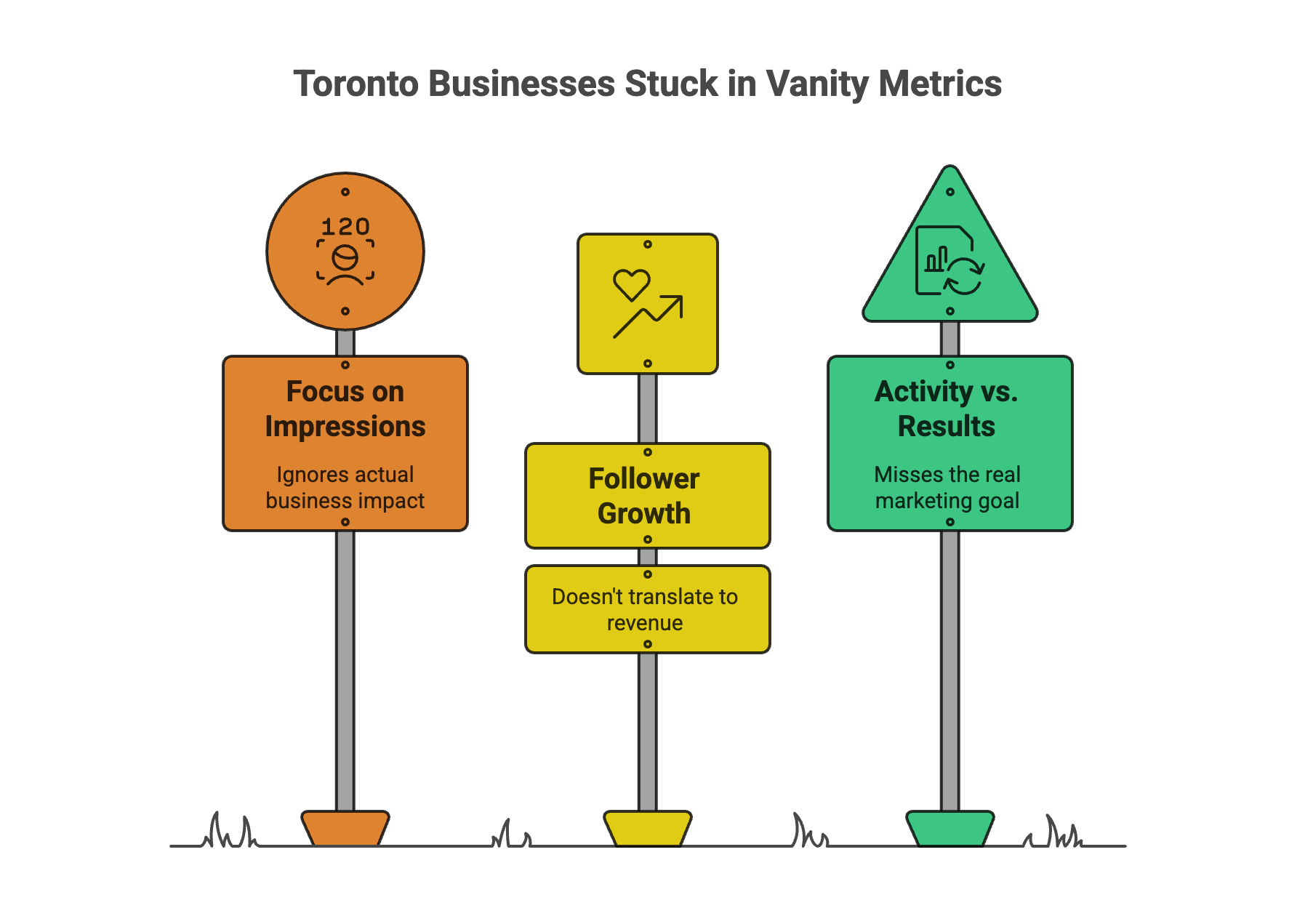 Diagram showing Toronto businesses focusing on impressions and followers instead of results