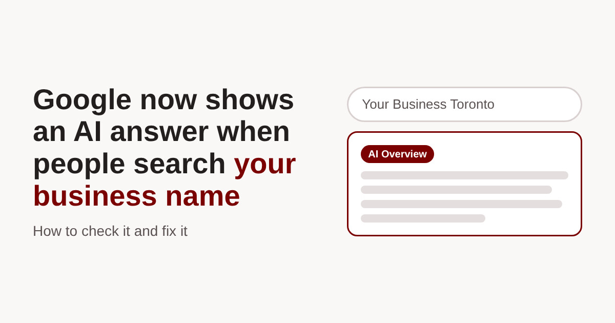 Search box with a business name above a Google AI Overview answer card