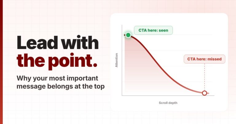 Leading with the point: core offer, differentiator and next step at the top of the page